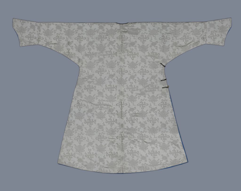 图片[2]-Silver Grey Dark Flower Satin Regular Dress Robe-China Archive